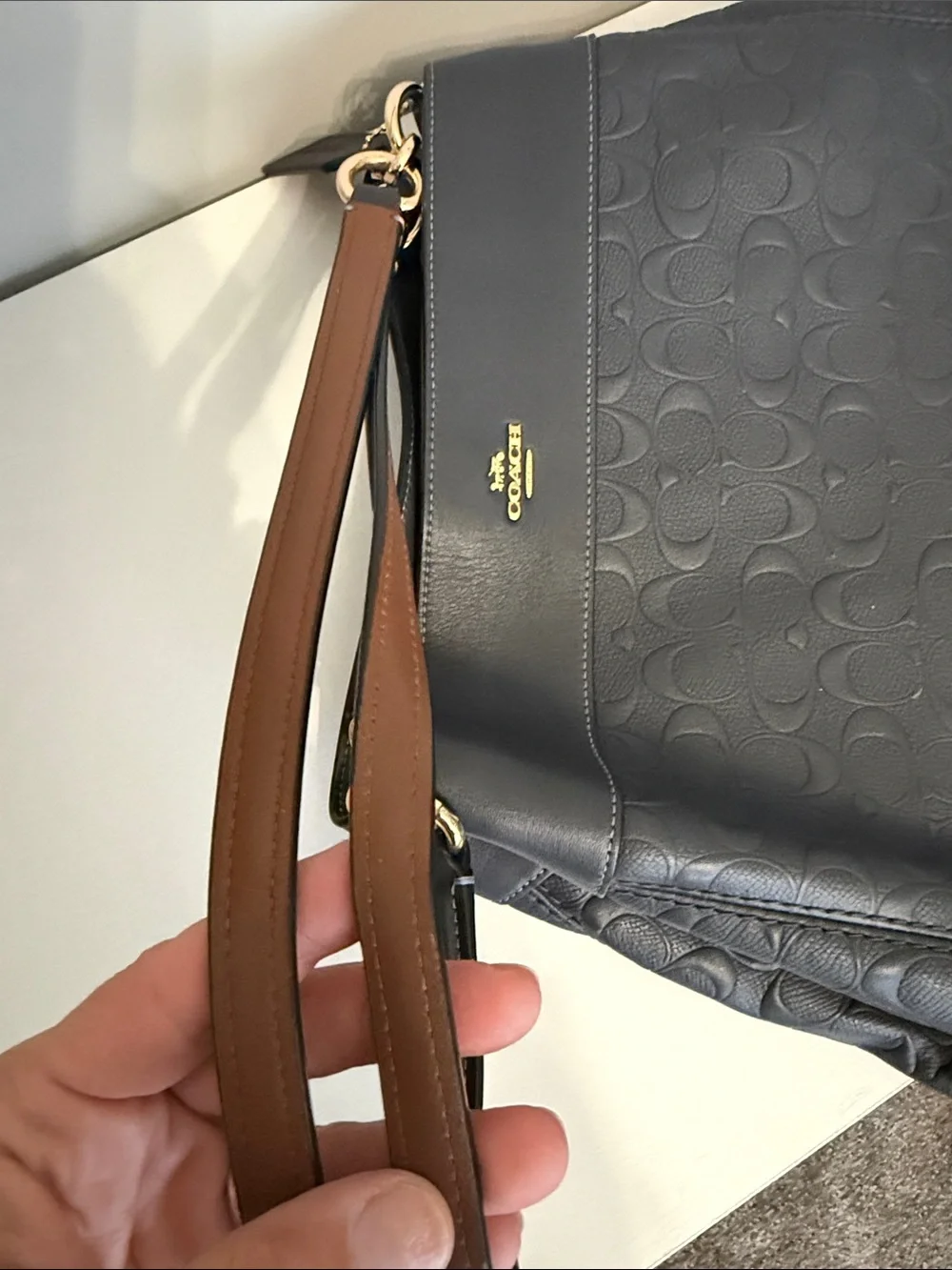 Coach Gray Embossed Leather Lexus Shoulder Hobo Bag with Gold Hardware
